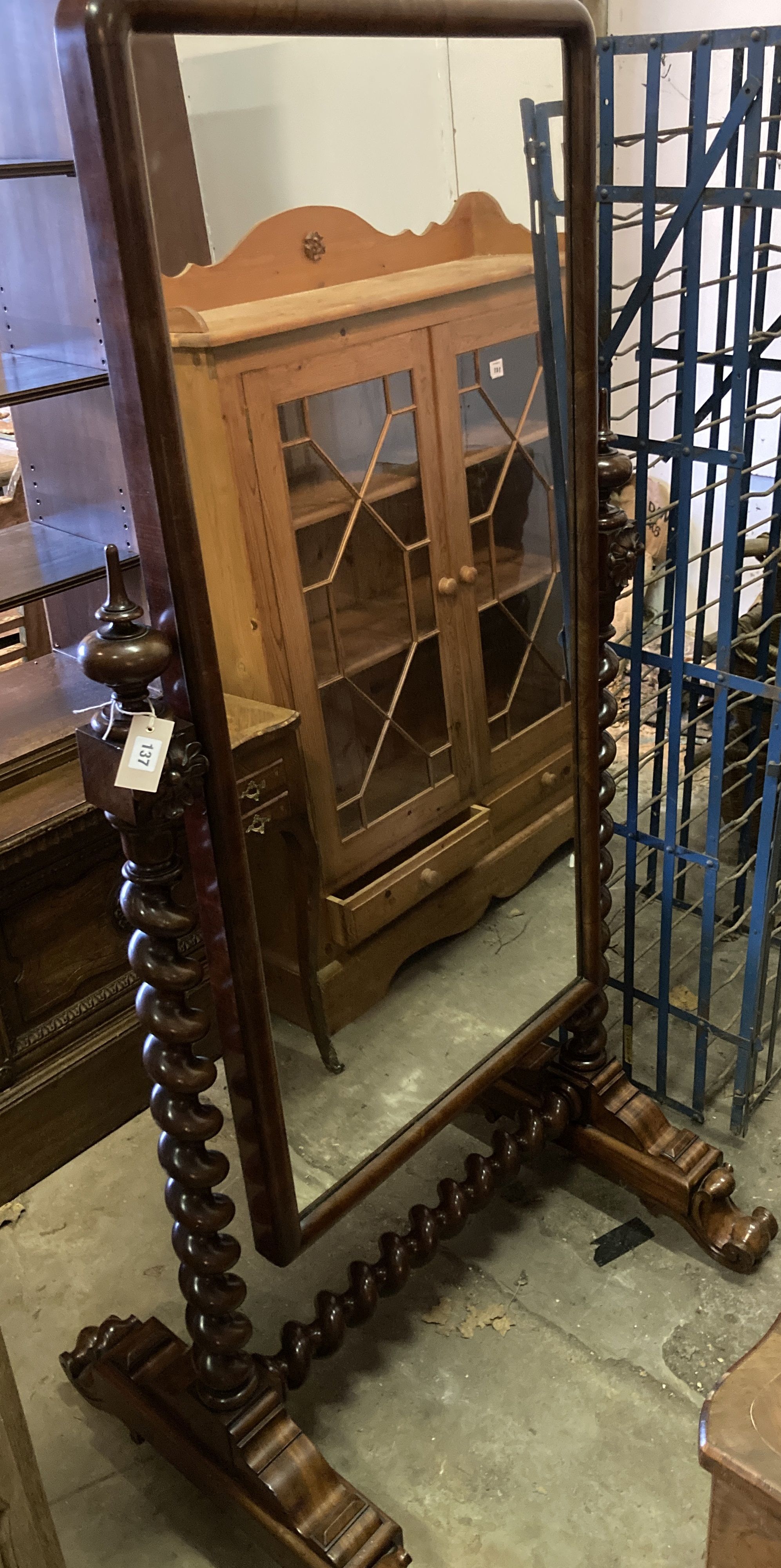 A 19th century French mahogany cheval mirror, width 84cm, depth 68cm, height 168cm